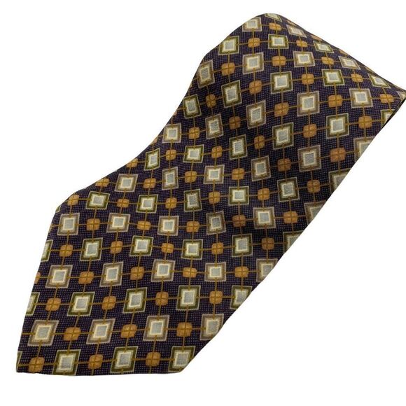 Perry Ellis Tie Men's Necktie Silk Portfolio Geometric Multi Color Made in USA - Picture 1 of 7